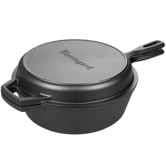 VORRINGARD Pre-seasoned Cast Iron Double Dutch Oven Pot with Skillet Lid for Bread Baking Outdoor Campfire Cooking 3 Quart